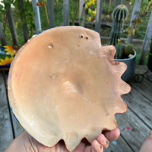 Mexican Folk Art Talavera Moon Sun Eclipse Hand Painted Clay Wall Hanging 8.5" - Picture 4 of 16